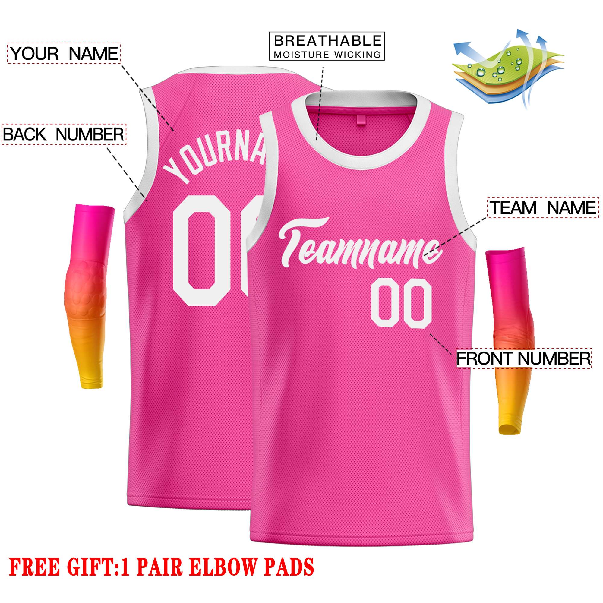 Custom Pink White Classic Tops Casual Basketball Jersey