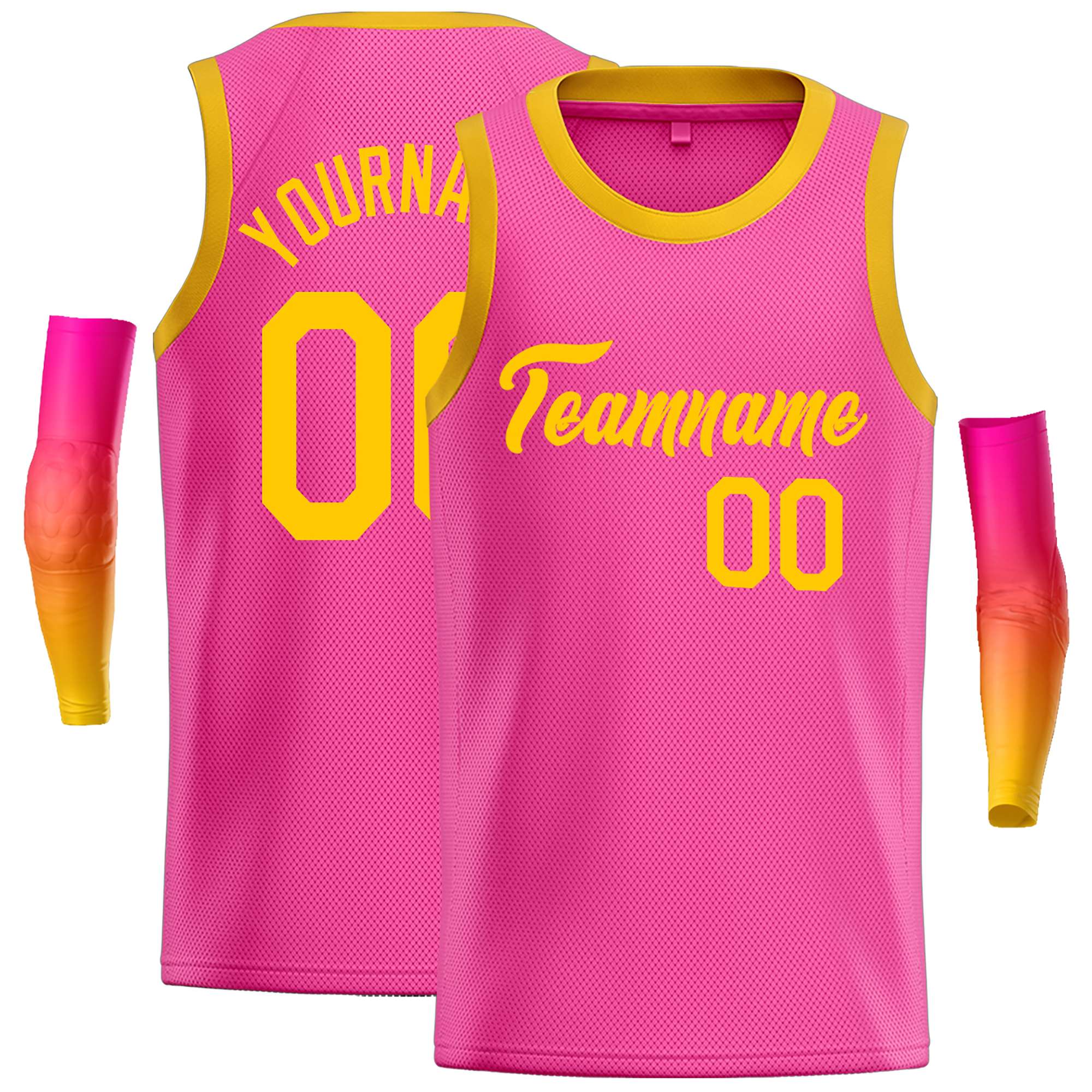 Custom Pink Yellow Classic Tops Casual Basketball Jersey