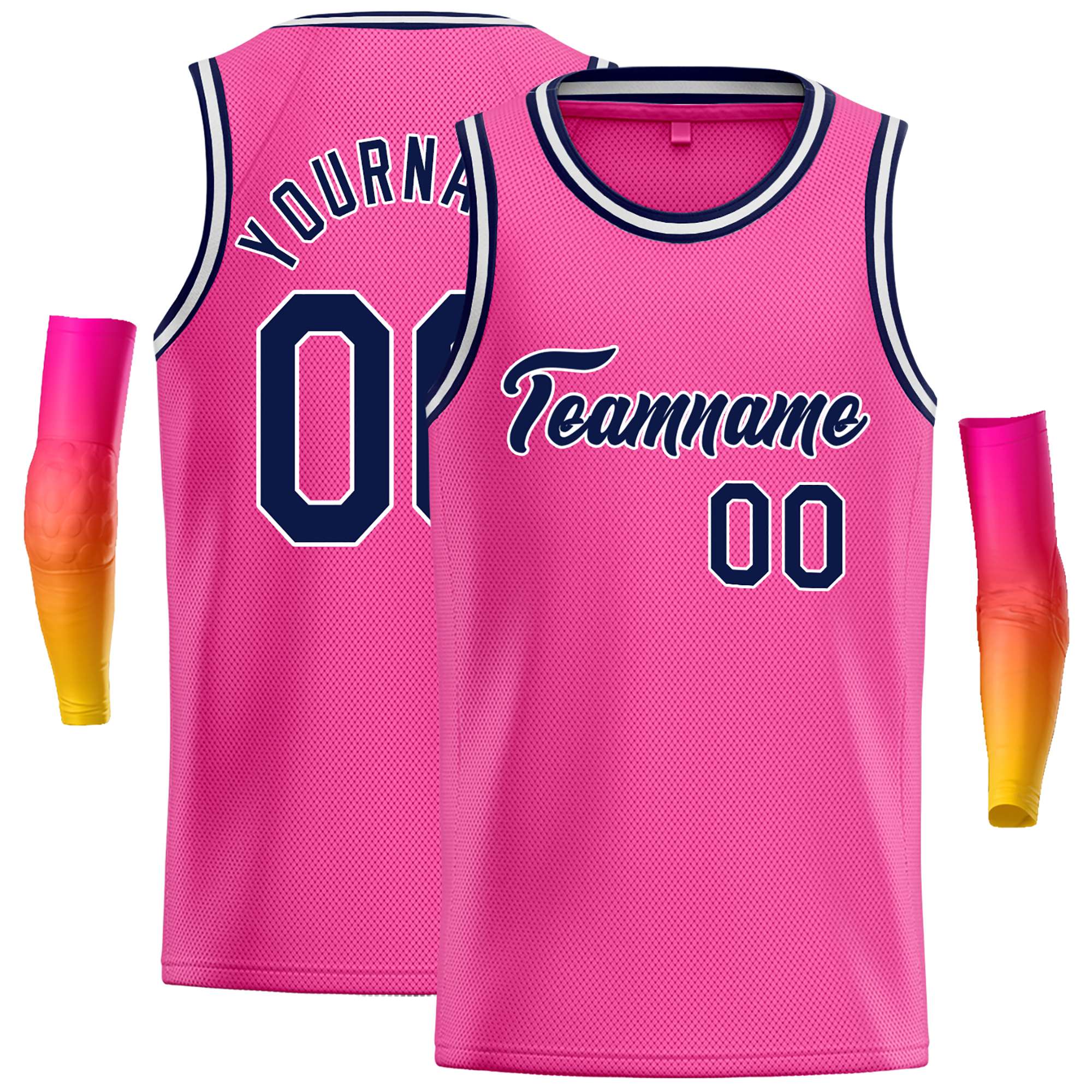 Maillot de basket-ball décontracté, haut classique rose marine-blanc personnalisé