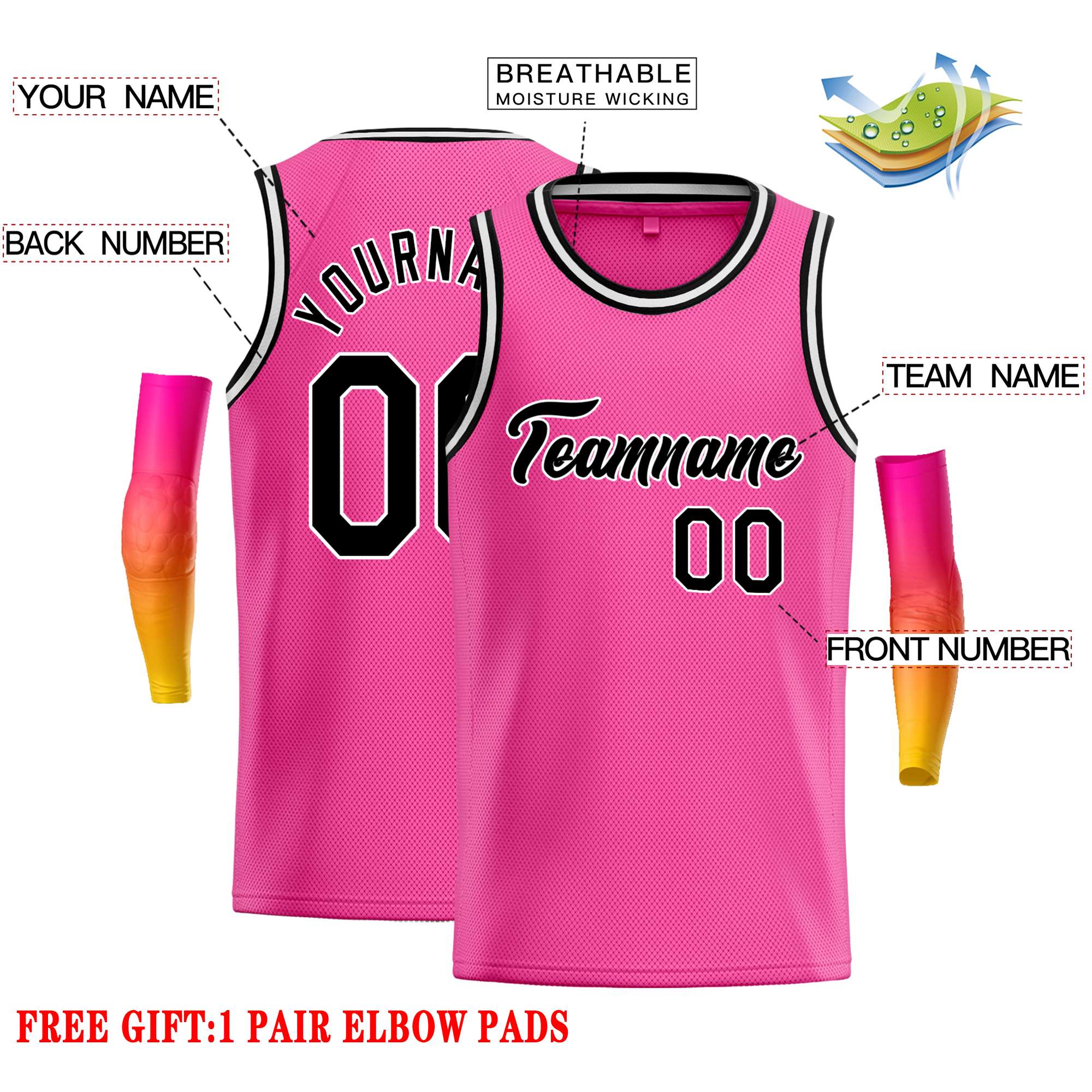 Custom Pink Black-White Classic Tops Casual Basketball Jersey