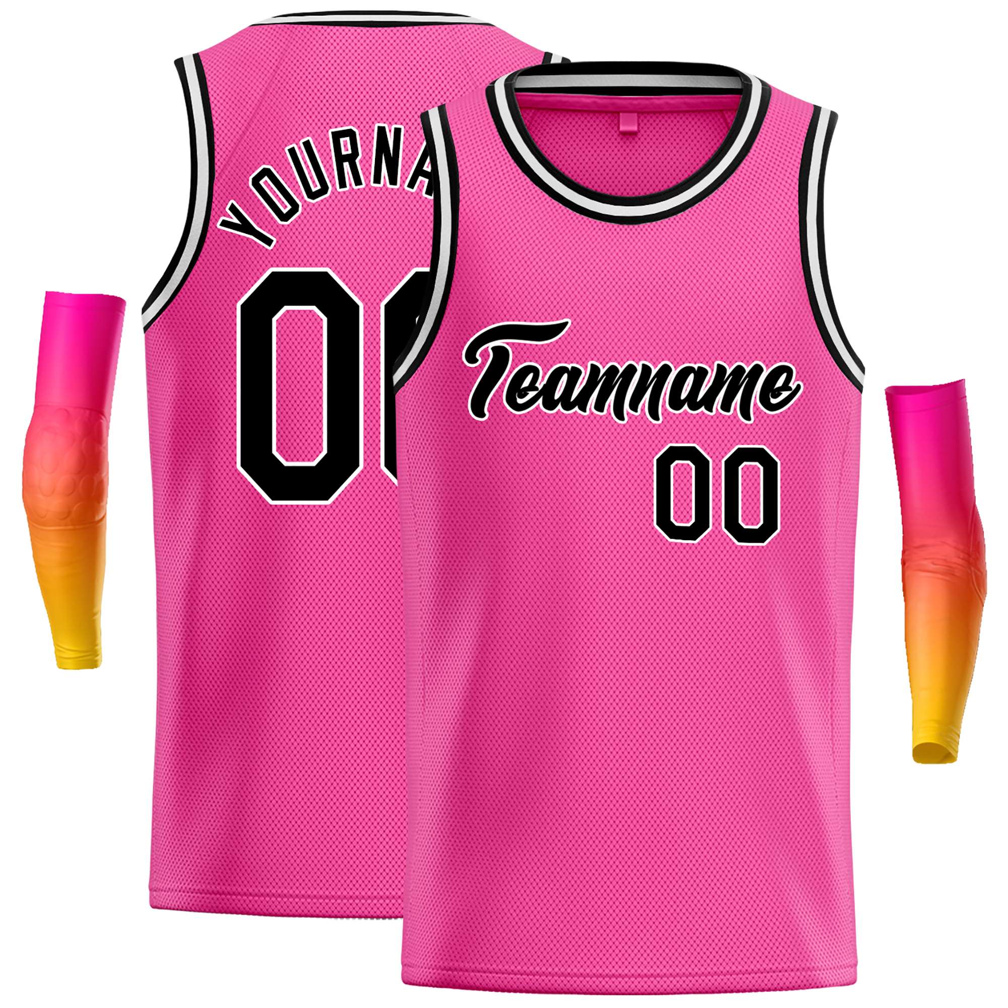 Maillot de basket-ball décontracté, haut classique rose noir-blanc personnalisé