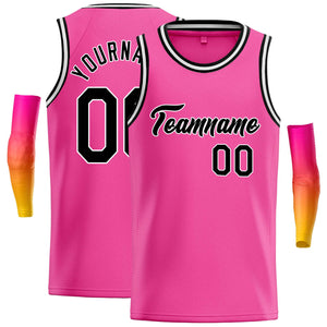 Custom Pink Black-White Classic Tops Casual Basketball Jersey