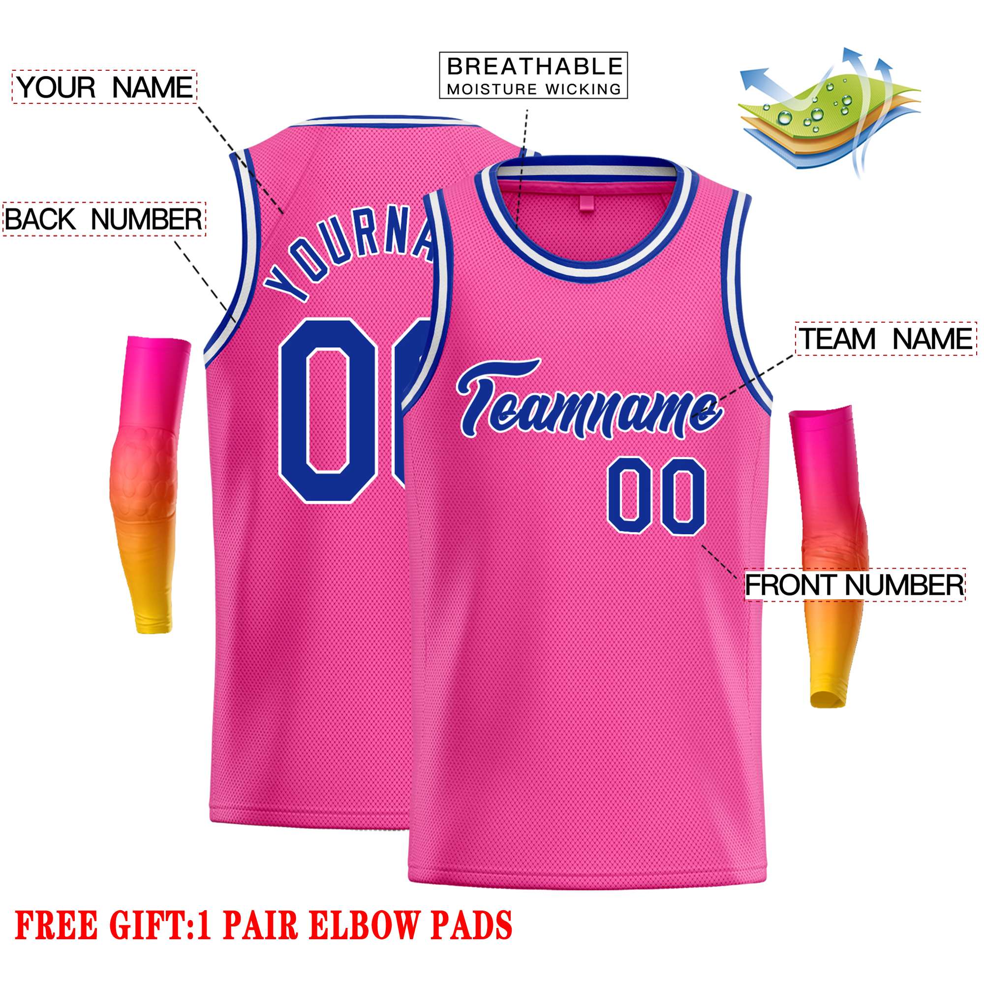 Custom Pink Royal-White Classic Tops Casual Basketball Jersey