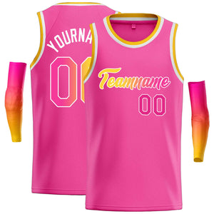 Maillot de basket-ball décontracté, haut classique rose jaune-blanc personnalisé