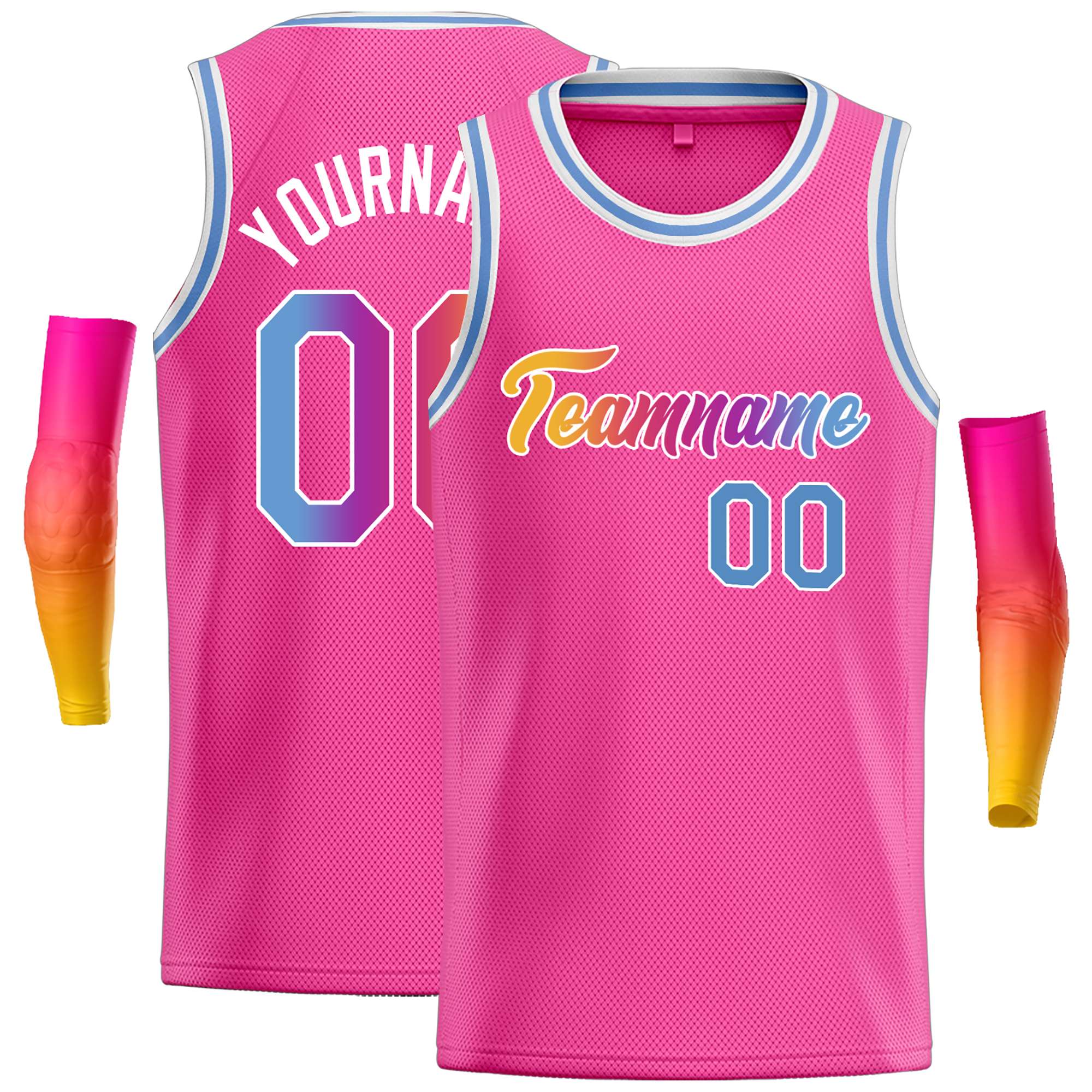 Custom Pink Yellow-White Classic Tops Casual Basketball Jersey