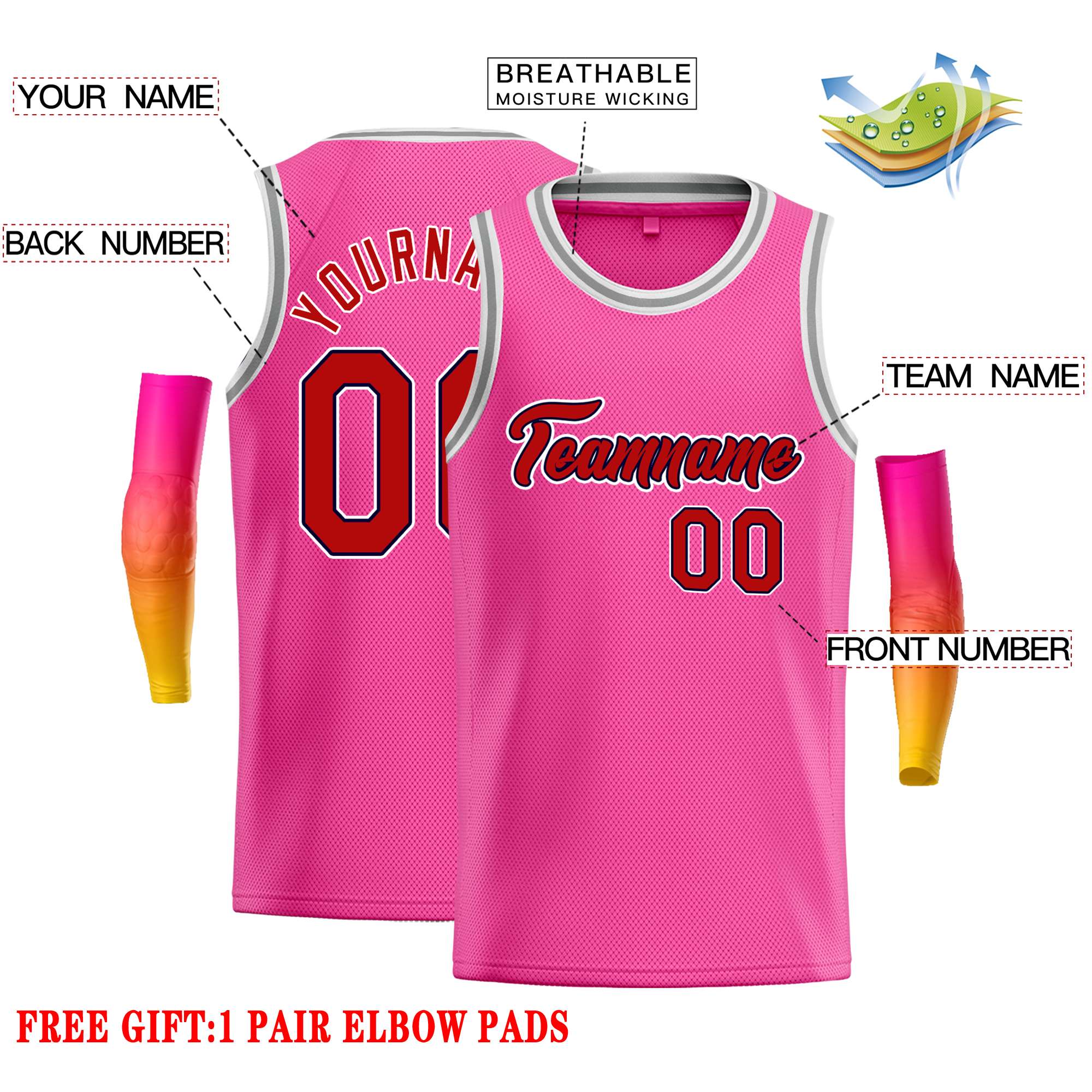 Custom Pink Red-Black Classic Tops Casual Basketball Jersey