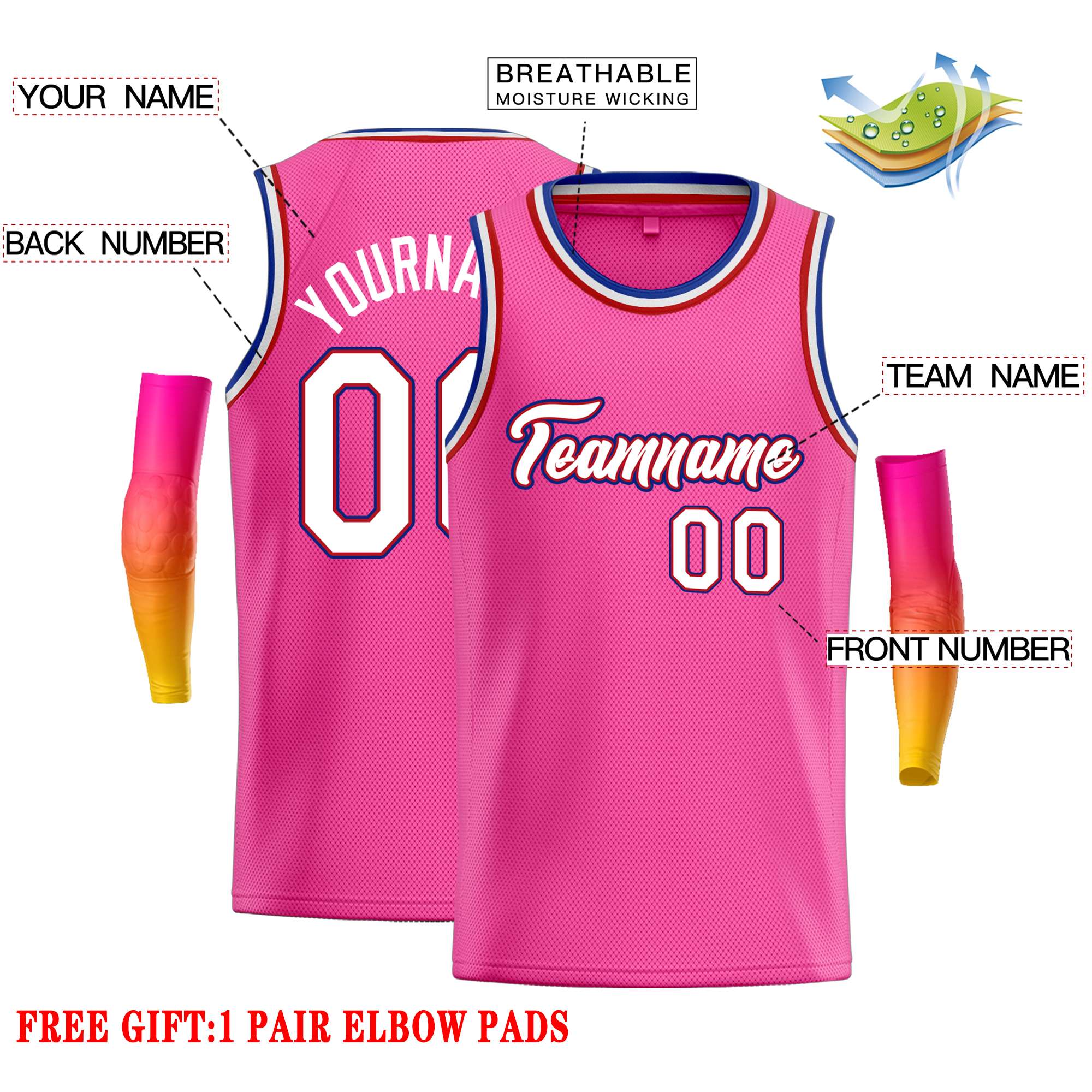 Custom Pink White-Red Classic Tops Casual Basketball Jersey