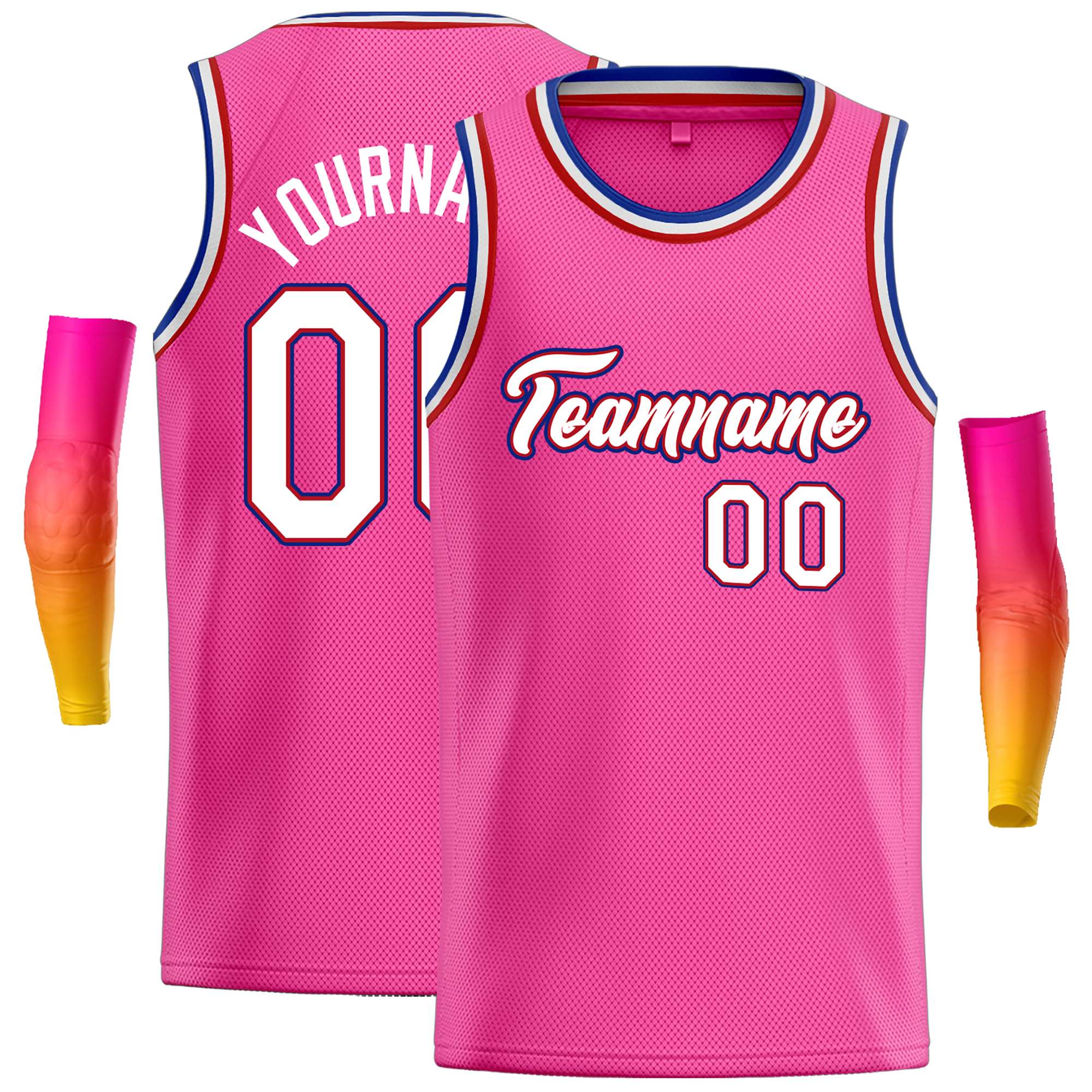 Custom Pink White-Red Classic Tops Casual Basketball Jersey