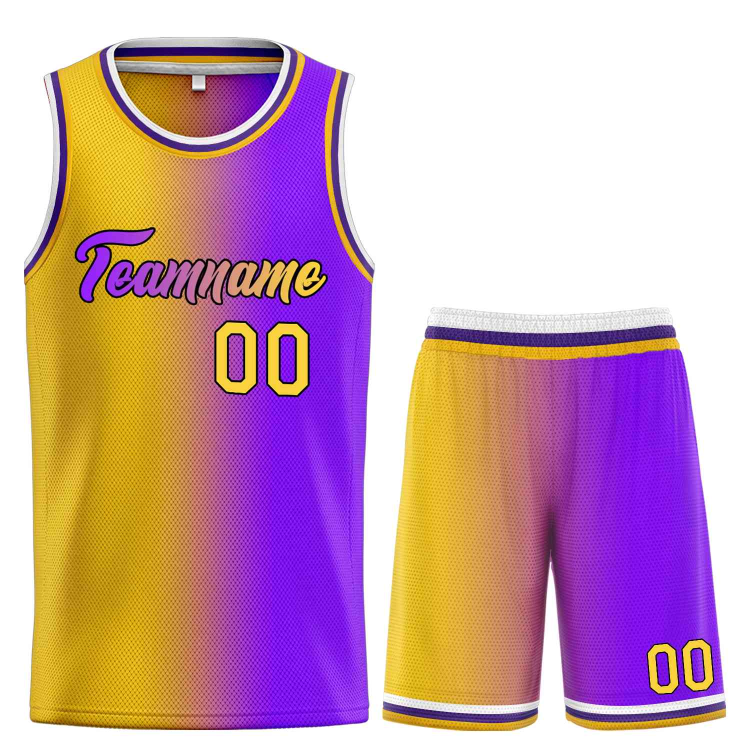 Custom Yellow Purple-Black Heal Gradient Fashion Sports Sets Uniform Basketball Jersey