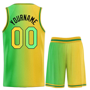 Maillot de basket-ball uniforme personnalisé, dégradé de guérison jaune vert-noir, ensembles de sport à la mode