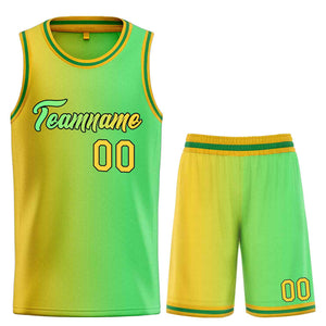 Maillot de basket-ball uniforme personnalisé, dégradé de guérison jaune vert-noir, ensembles de sport à la mode