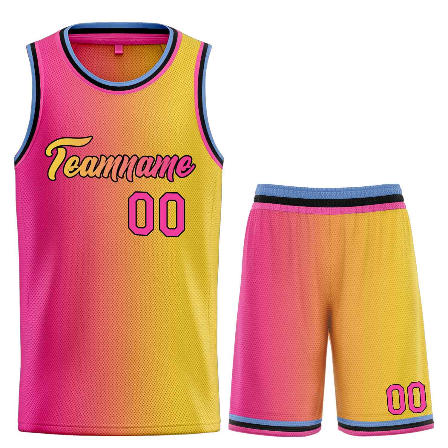 Maillot de basket-ball uniforme personnalisé, jaune, rose-noir, dégradé de guérison, ensembles de sport à la mode