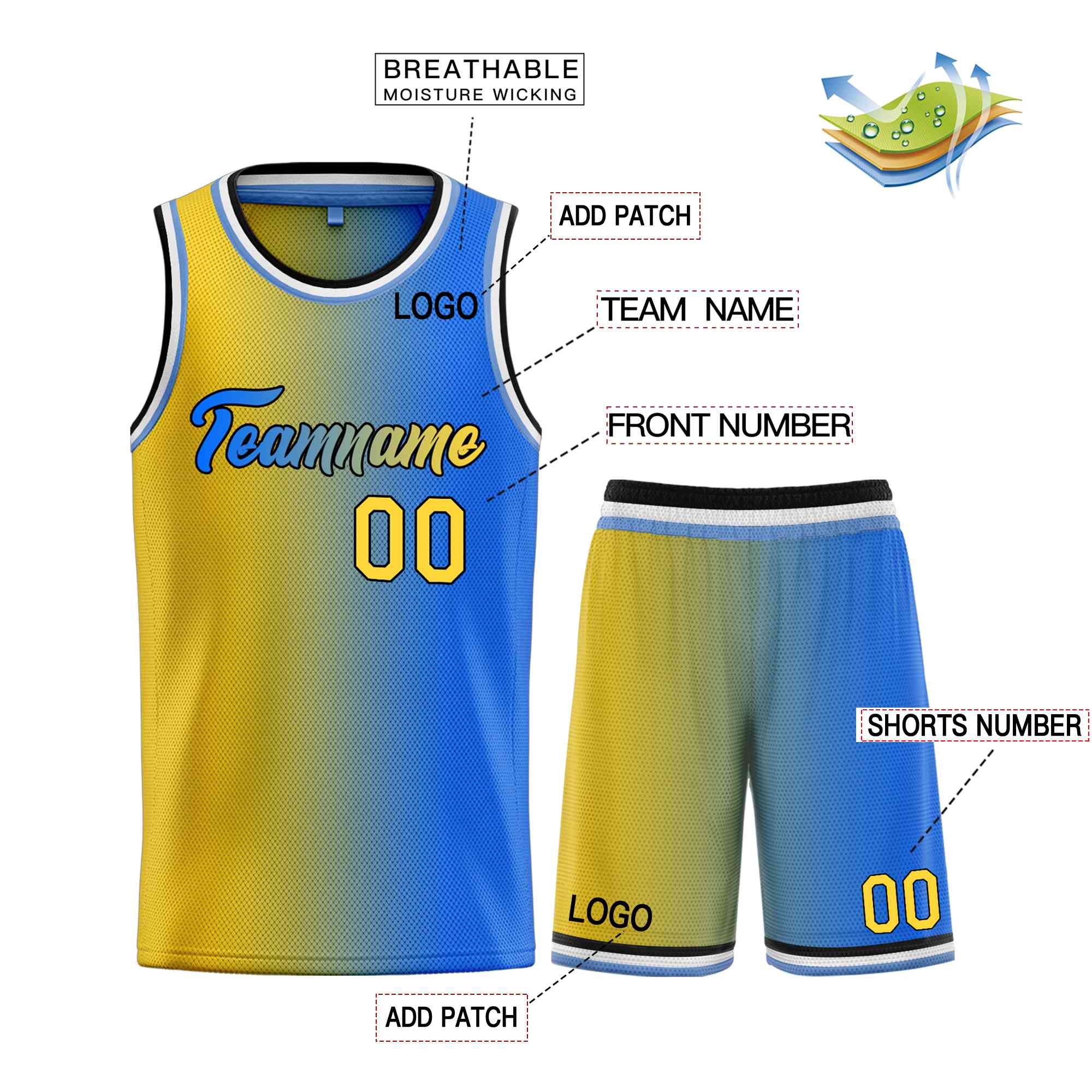 Custom Yellow Royal-Black Heal Gradient Fashion Sports Sets Uniform Basketball Jersey