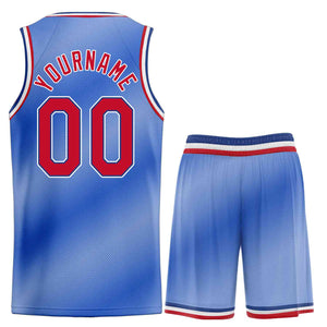 Maillot de basket-ball uniforme personnalisé, bleu clair, rouge-bleu, dégradé de guérison, ensembles de sport à la mode