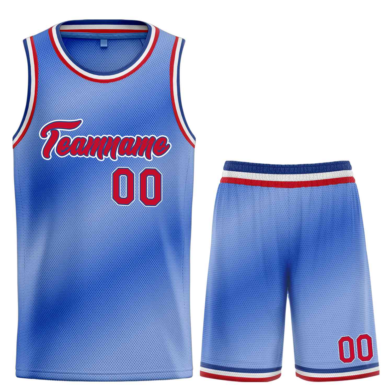 Custom Light Blue Red-Blue Heal Gradient Fashion Sports Sets Uniform Basketball Jersey