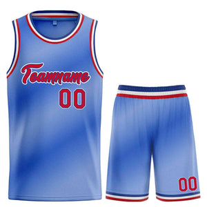 Maillot de basket-ball uniforme personnalisé, bleu clair, rouge-bleu, dégradé de guérison, ensembles de sport à la mode