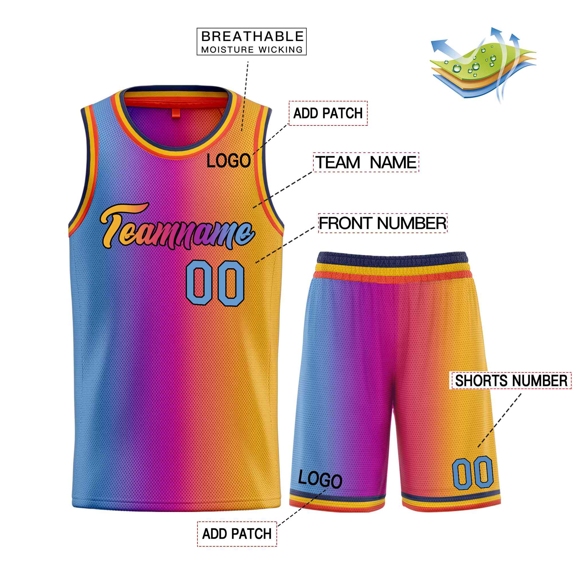 Custom Light Blue Orange-Black Heal Gradient Fashion Sports Sets Uniform Basketball Jersey