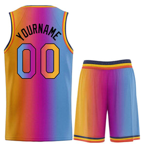 Custom Light Blue Orange-Black Heal Gradient Fashion Sports Sets Uniform Basketball Jersey