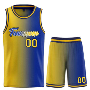 Maillot de basket-ball uniforme personnalisé, dégradé de guérison jaune-noir marine, ensembles de sport à la mode