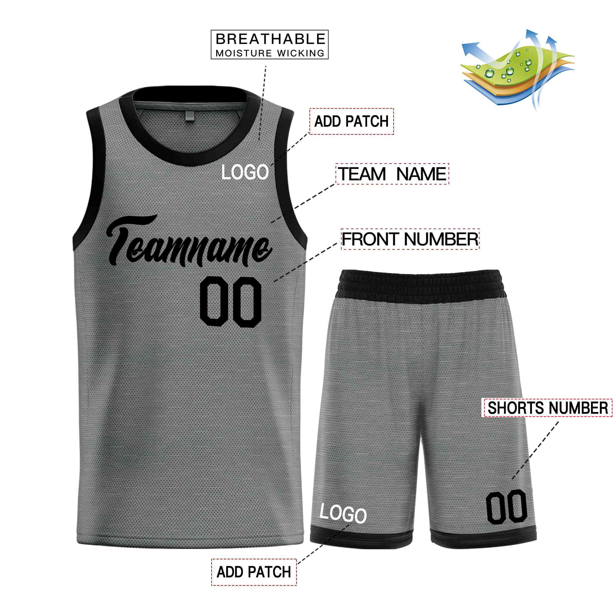 Custom Dark Gray Black Heal Sports Uniform Classic Sets Basketball Jersey