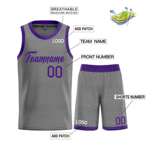 Uniforme de sport de guérison violet gris foncé personnalisé, ensembles classiques, maillot de basket-ball