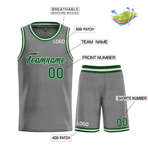 Uniforme de sport de guérison personnalisé gris foncé vert-blanc, ensembles classiques, maillot de basket-ball