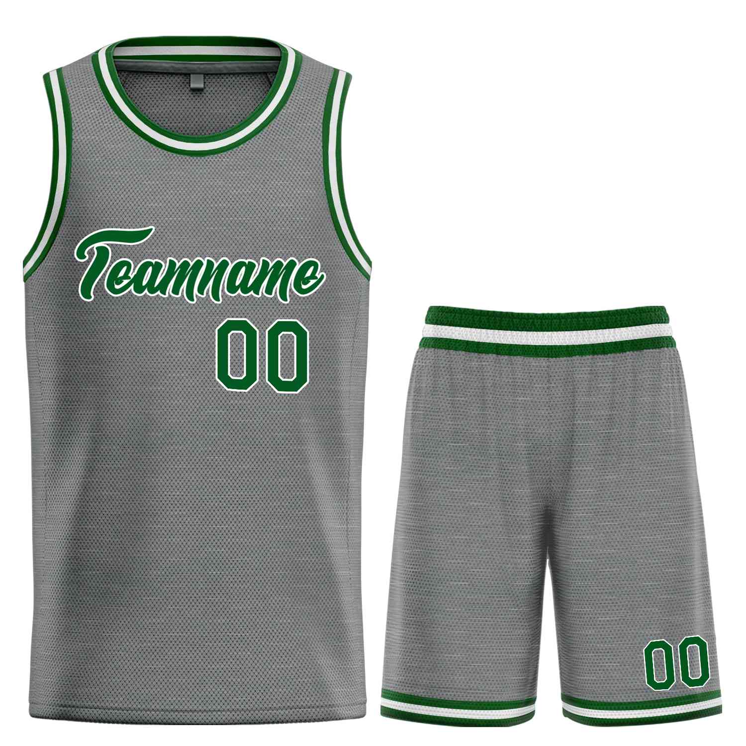 Uniforme de sport de guérison personnalisé gris foncé vert-blanc, ensembles classiques, maillot de basket-ball