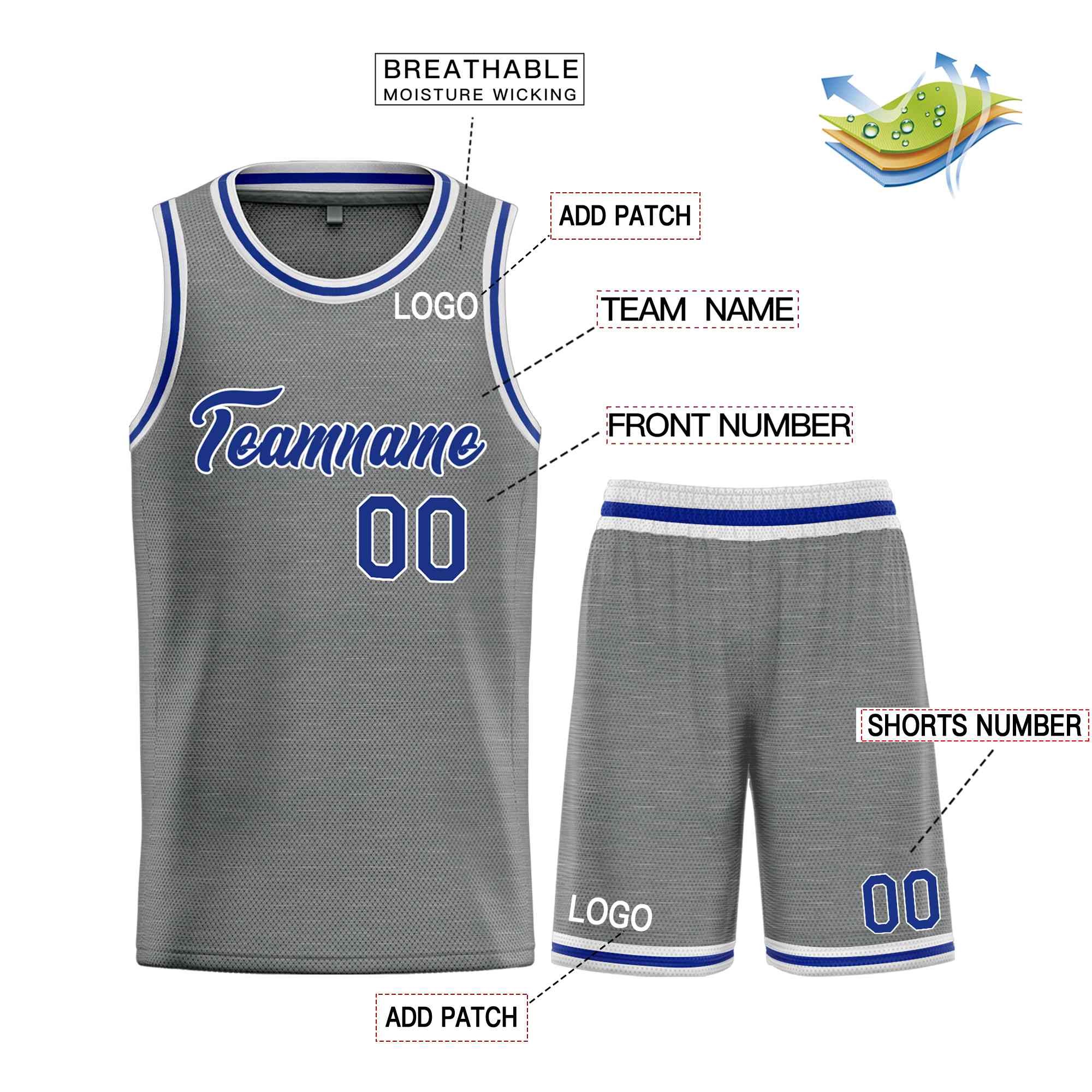 Custom Dark Gray Royal-White Heal Sports Uniform Classic Sets Basketball Jersey