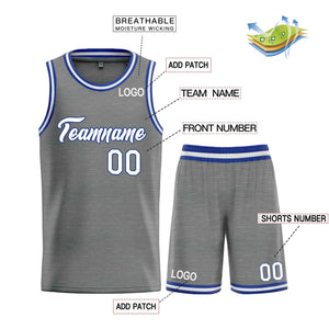 Uniforme de sport personnalisé gris foncé blanc-Royal Heal, ensembles classiques, maillot de basket-ball