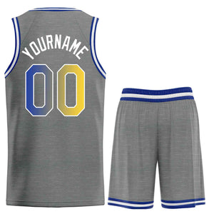 Uniforme de sport de guérison personnalisé gris foncé jaune-blanc, ensembles classiques, maillot de basket-ball