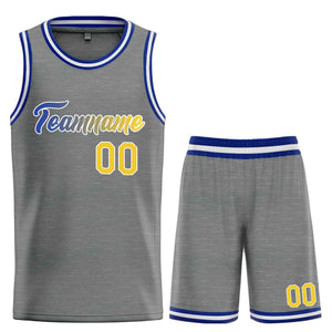 Uniforme de sport de guérison personnalisé gris foncé jaune-blanc, ensembles classiques, maillot de basket-ball