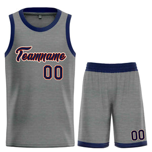 Uniforme de sport personnalisé gris foncé, bleu marine-Orange, ensembles classiques, maillot de basket-ball