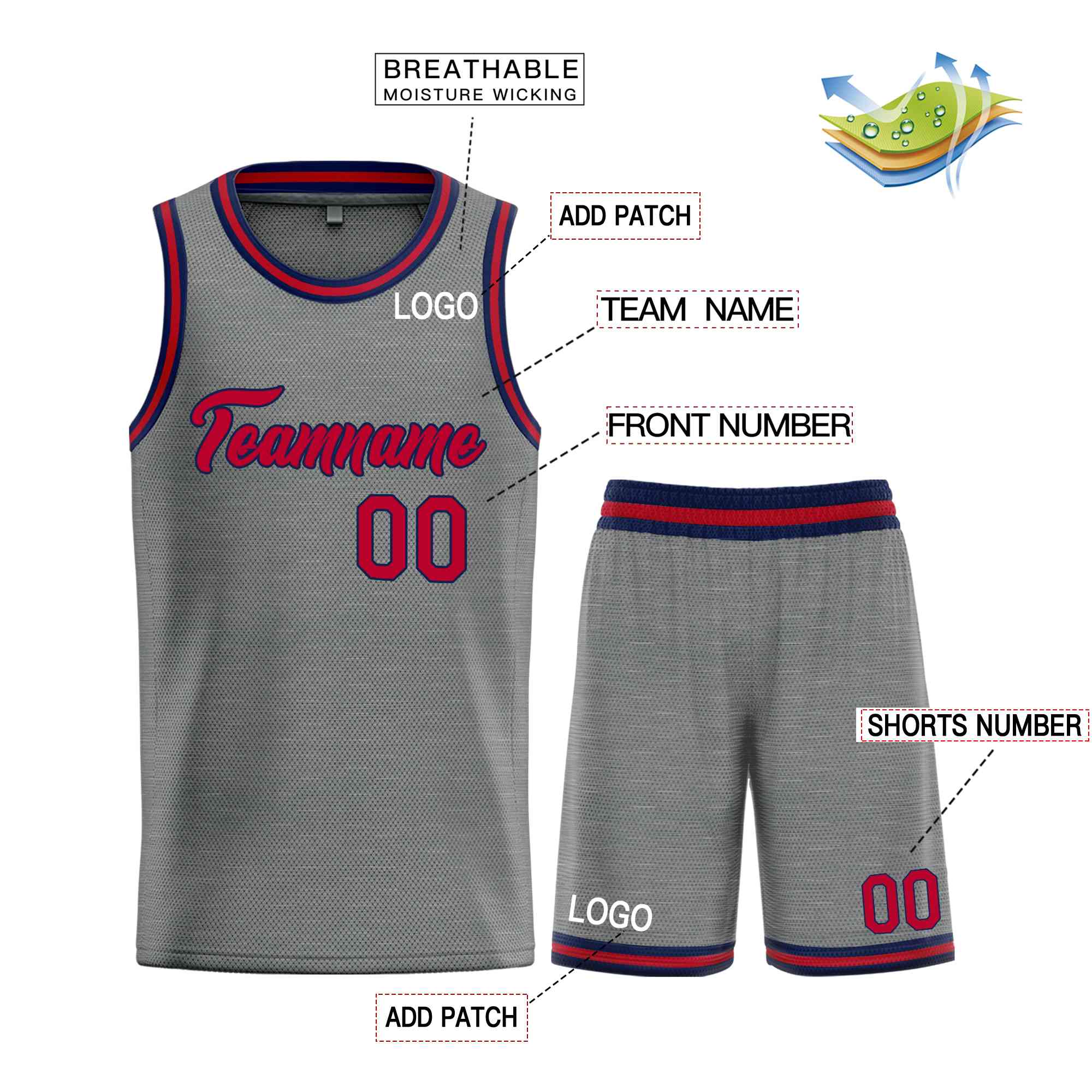 Uniforme de sport personnalisé gris foncé marron-marine, ensembles classiques, maillot de basket-ball