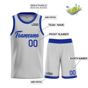 Custom Gray Royal Heal Sports Uniform Classic Sets Basketball Jersey