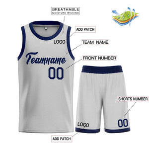 Uniforme de sport de guérison de la marine grise personnalisée, ensembles classiques de maillot de basket-ball