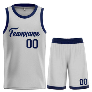 Uniforme de sport de guérison de la marine grise personnalisée, ensembles classiques de maillot de basket-ball