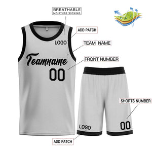 Uniforme de sport personnalisé gris noir, ensembles classiques de basket-ball, maillot de basket-ball