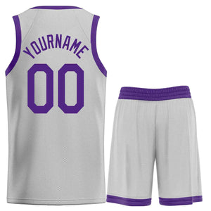 Uniforme de sport personnalisé gris violet, ensembles classiques de basket-ball, maillot de basket-ball