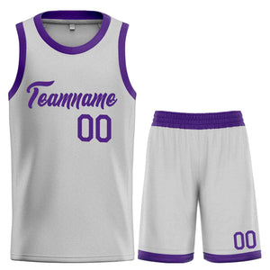 Uniforme de sport personnalisé gris violet, ensembles classiques de basket-ball, maillot de basket-ball