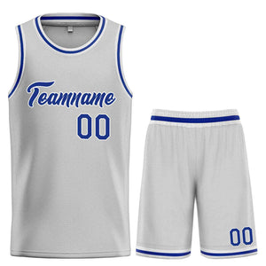 Uniforme de sport de guérison gris Royal-blanc personnalisé, ensembles classiques, maillot de basket-ball