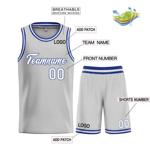 Uniforme de sport personnalisé gris blanc-Royal Heal, ensembles classiques, maillot de basket-ball