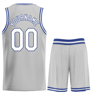 Uniforme de sport personnalisé gris blanc-Royal Heal, ensembles classiques, maillot de basket-ball