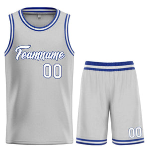 Uniforme de sport personnalisé gris blanc-Royal Heal, ensembles classiques, maillot de basket-ball