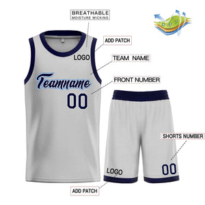 Custom Gray Navy-Powder Blue Heal Sports Uniform Classic Sets Basketball Jersey