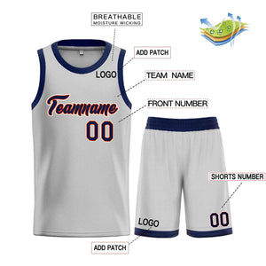 Custom Gray Navy-Orange Heal Sports Uniform Classic Sets Basketball Jersey