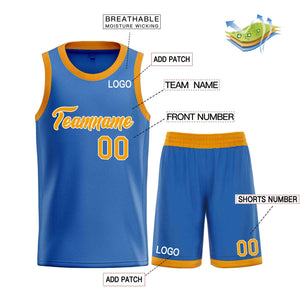 Uniforme de sport personnalisé bleu jaune-blanc, ensembles classiques de basket-ball, maillot de basket-ball