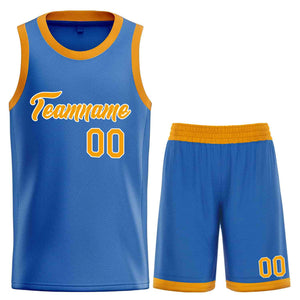 Uniforme de sport personnalisé bleu jaune-blanc, ensembles classiques de basket-ball, maillot de basket-ball