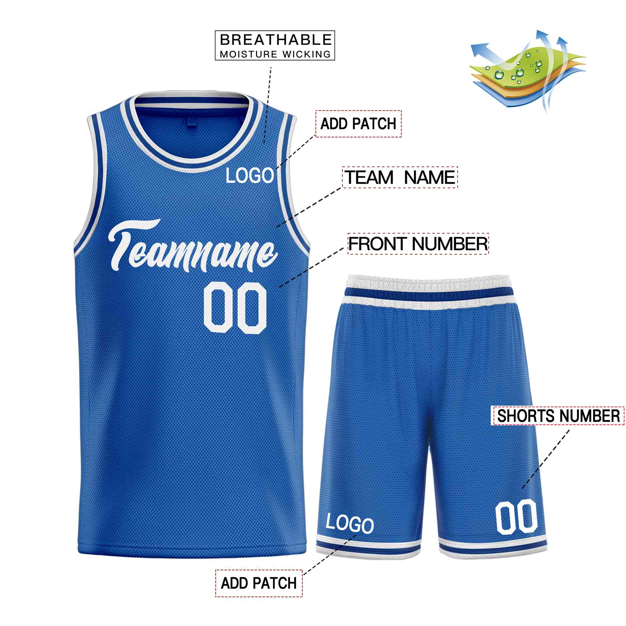 Custom Blue White Heal Sports Uniform Classic Sets Basketball Jersey