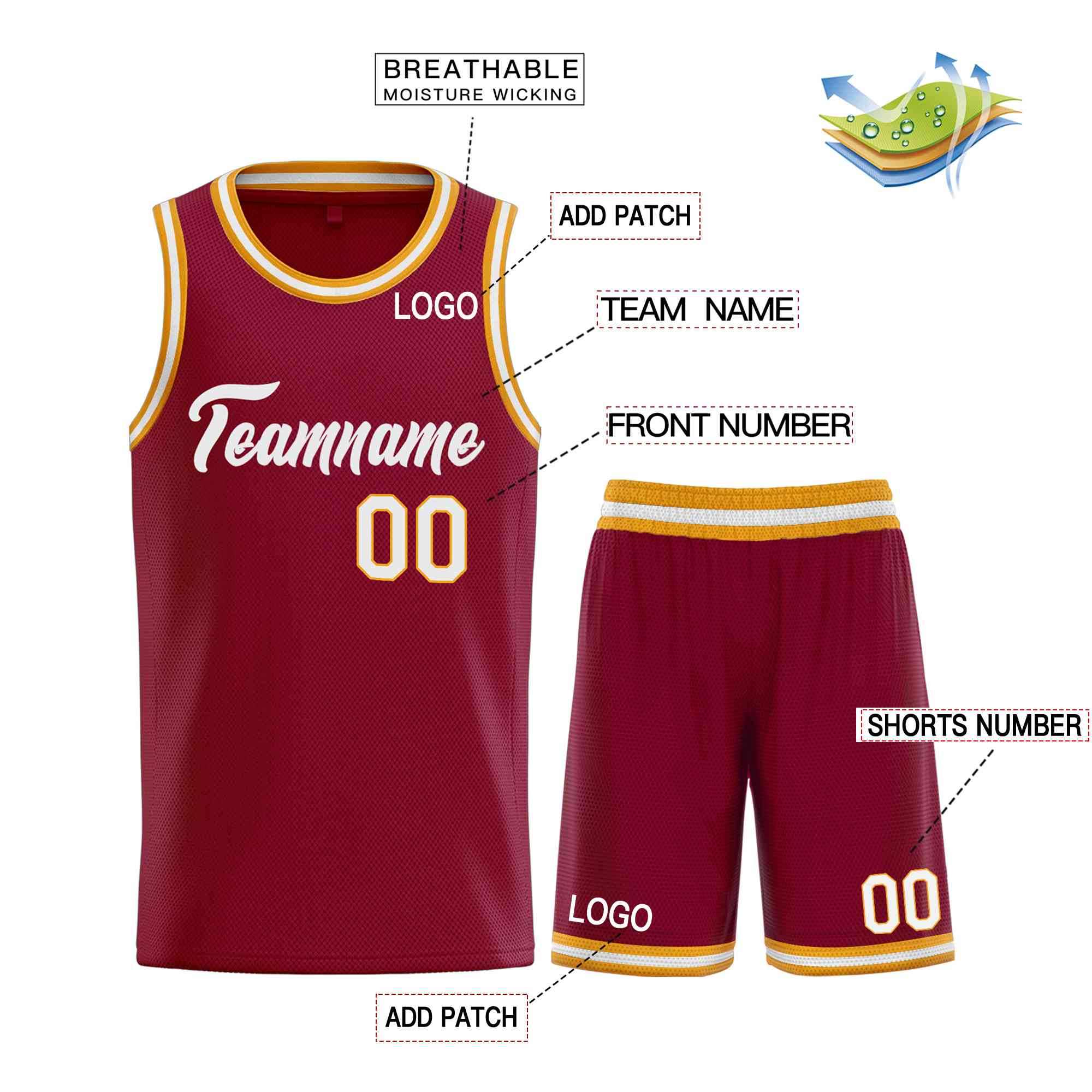 Custom Maroon WhiteHeal Sports Uniform Classic Sets Basketball Jersey