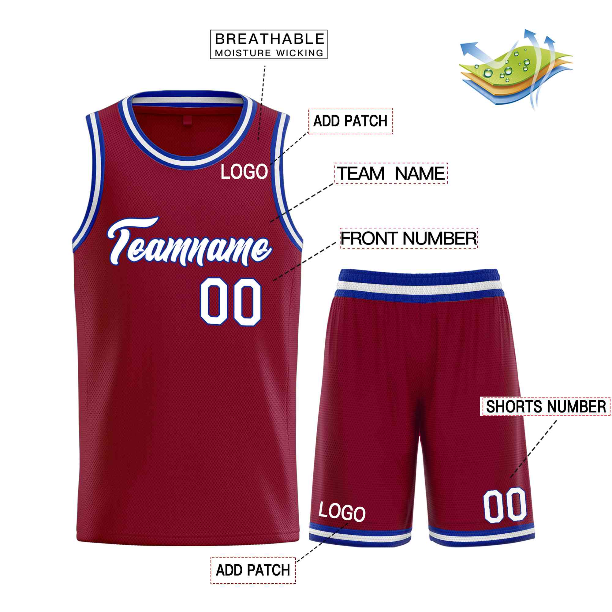 Custom Maroon White-Royal Heal Sports Uniform Classic Sets Basketball Jersey